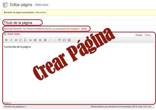 crear página wordpress